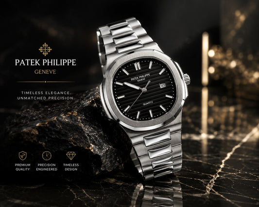 Nautilus Style Quartz Watch | Black Dial