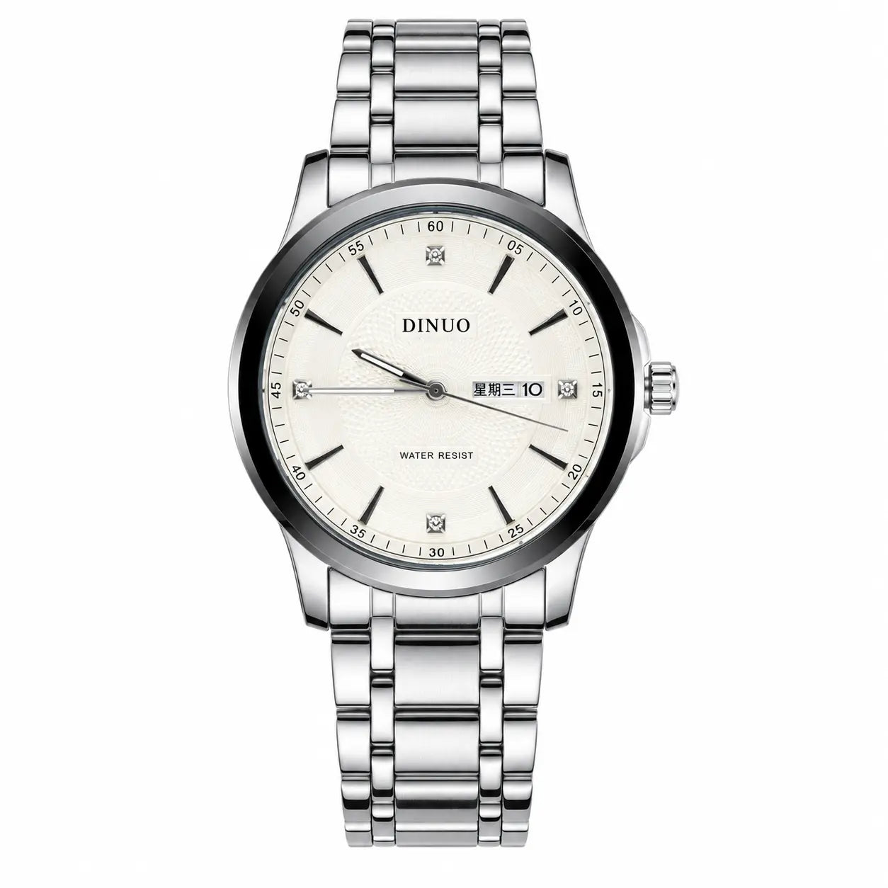 Dinuo Stainless Steel Day-Date Watch | Classic Luxury Men's Watch
