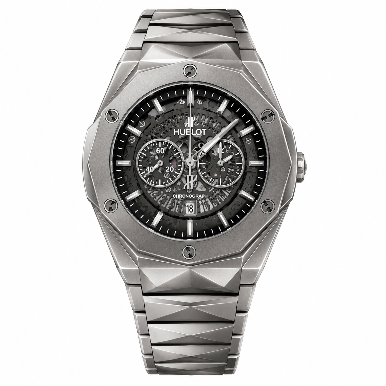 Hublot Skeleton Chronograph Stainless Steel Watch Grey Dial Luxury Men's Watch