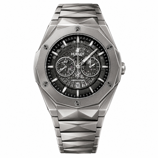 Hublot Skeleton Chronograph Stainless Steel Watch Grey Dial Luxury Men's Watch