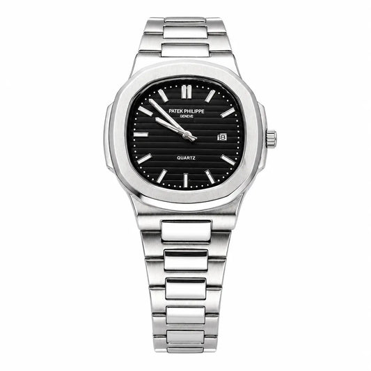 Nautilus Style Quartz Watch | Black Dial