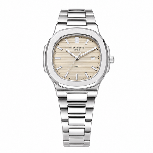Nautilus Style Quartz Watch | Champagne Dial Stainless Steel Luxury Watch