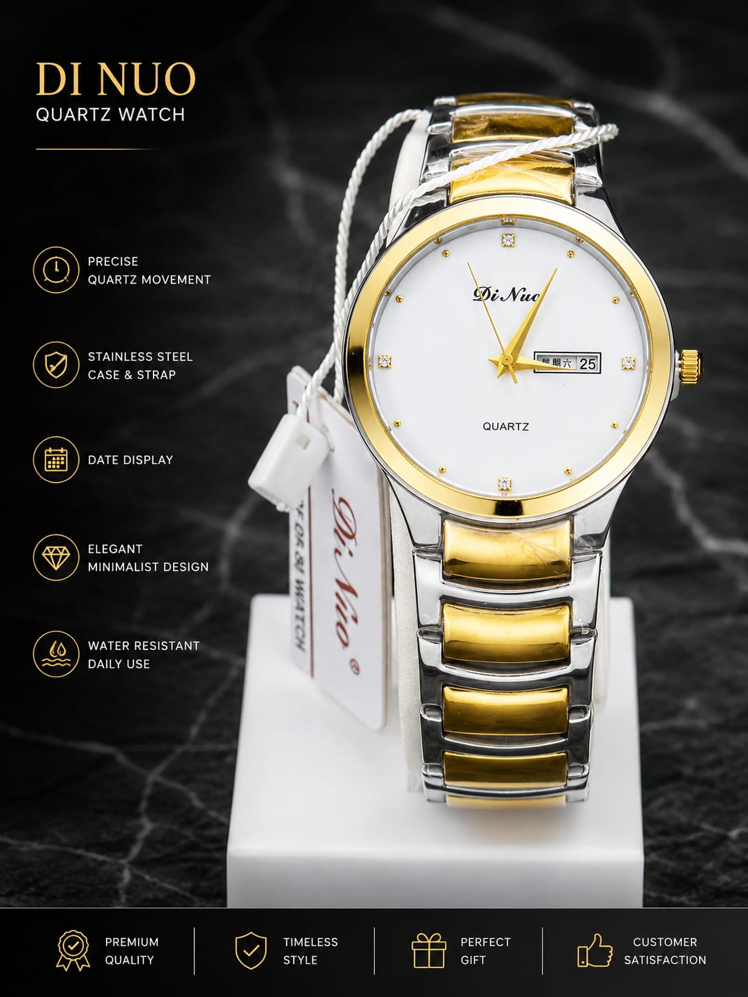 Di Nuo Classic Gold & Silver Watch | Luxury Stainless Steel Men's Watch
