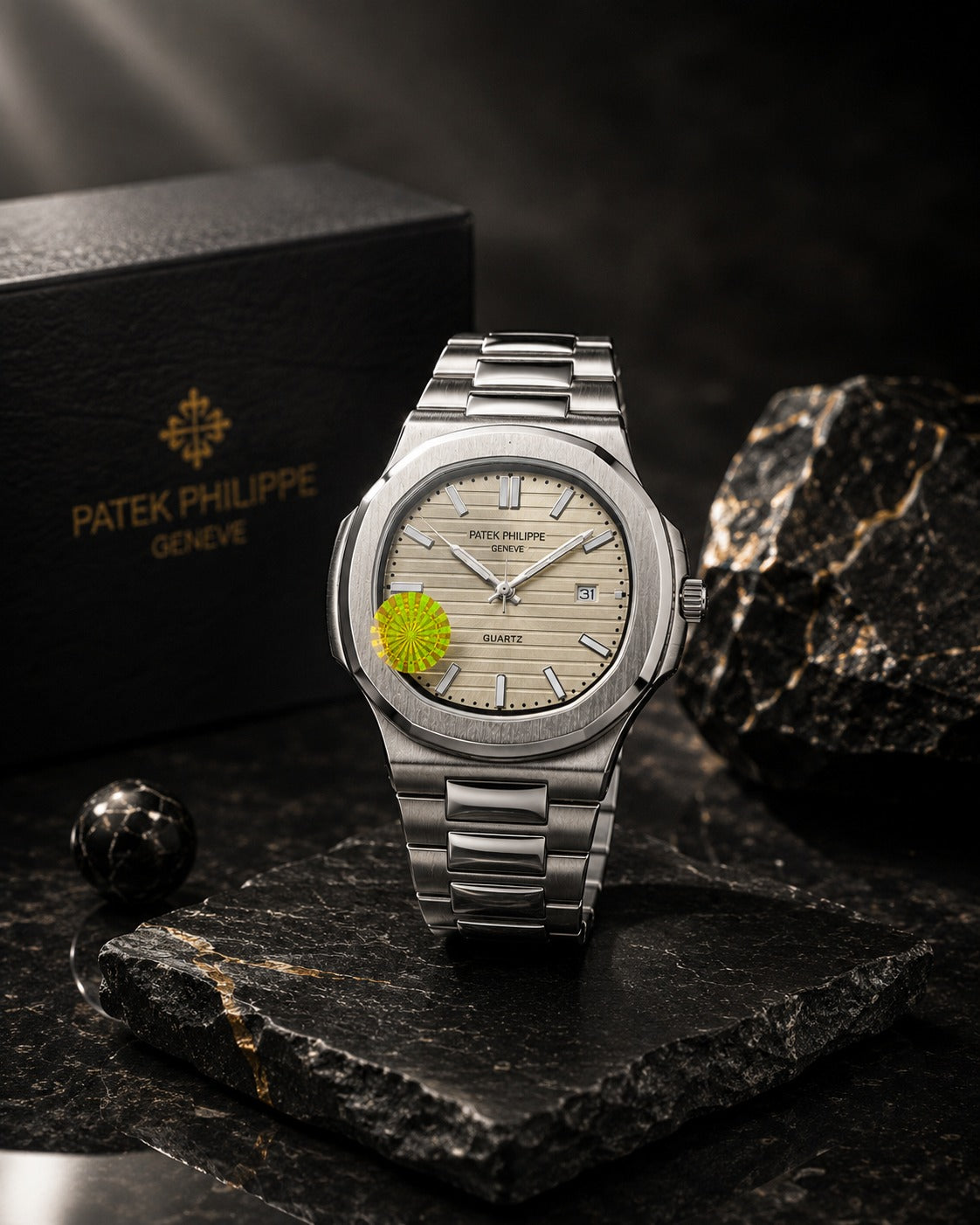 Nautilus Style Quartz Watch | Champagne Dial Stainless Steel Luxury Watch